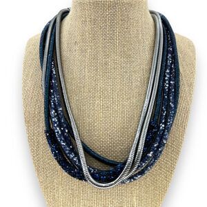 Blue & Silvertone Multi Strands Necklace